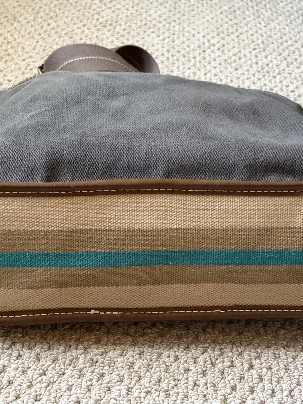 GAP Gray Canvas Messenger Bag with Brown Trim